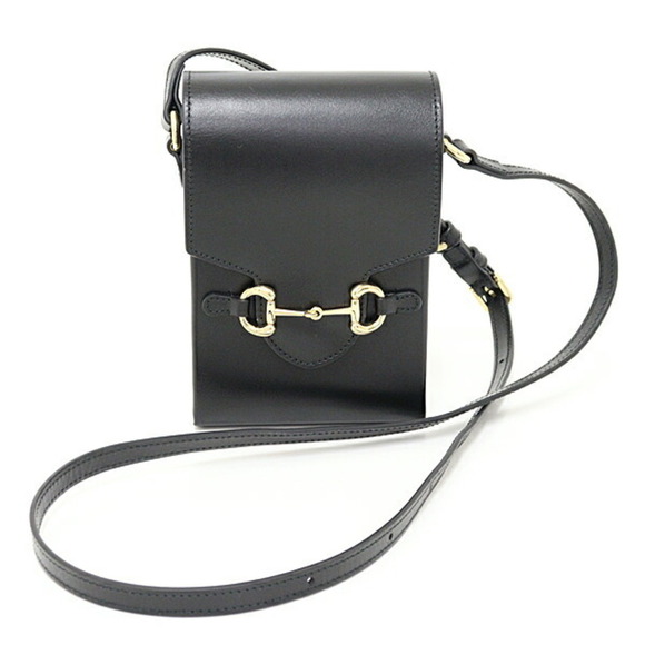 GUCCI Black Leather Horsebit Shoulder Bag